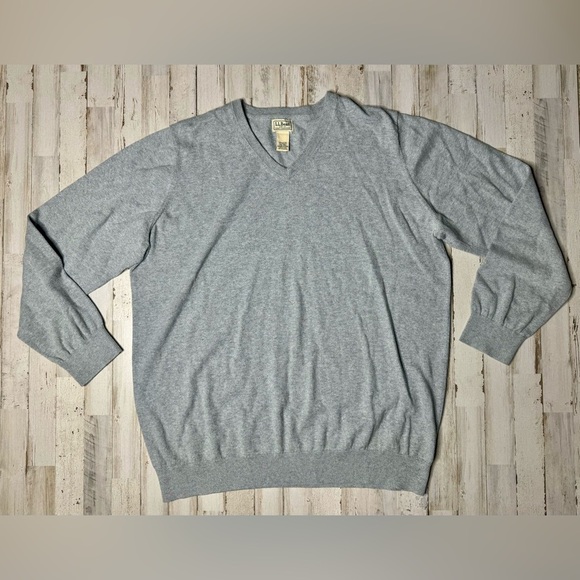 LL Bean Sweater Mens XXLT Gray V Neck Cotton Cashmere Blend Preppy Golf EUC - Picture 1 of 13